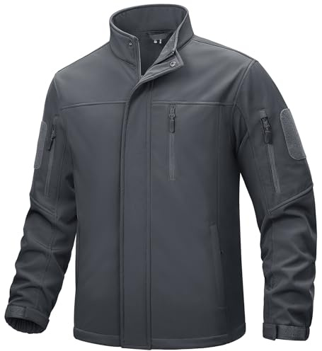 TACVASEN Chaqueta Polar Chaqueta de Trabajo Impermeable para Hombre Chaqueta Lluvia Softshell Chaqueta Táctica Impermeable Gris,L