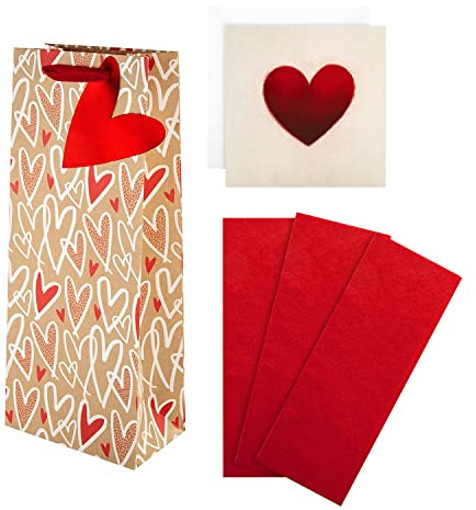 Hallmark Love Card, Bottle Bag and Tissue Bundle - Heart Design