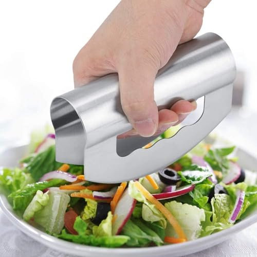 Agatige Tritatutto per insalata, doppia lama in acciaio inox Mezzaluna per lattuga Tagliaverdure Strumento per affettare Cucina e ristorante