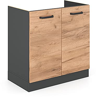 Vicco Meuble Bas sous-évier R-Line, Chêne de Force doré, 80cm sans PT, pour Une Combinaison Libre au Sein de systèmes de Cuisine modulaires