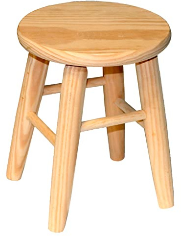Acan Tradineur - Taburete Redondo de Madera, banqueta de Madera Natural sin Tratar con reposapiés, Asiento para niños, hogar, Cocina, salón, 25,5 x 20 cm