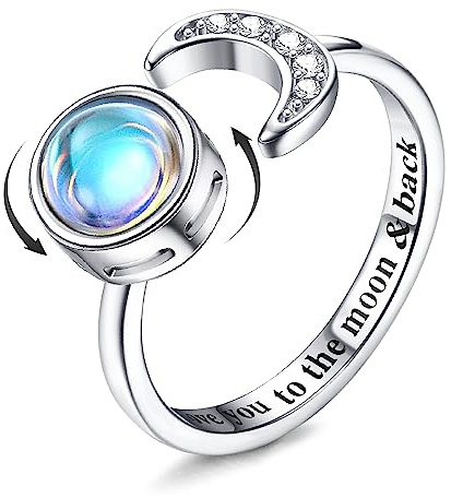 MILACOLATO Fidget Ring for Women Kids Girls Anxiety Rings Open Adjustable | Silver Sunflower Opal Moonstone Star Moon Snow Lotus Spinner Mood Knuckle Rings Jewellery