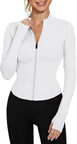 IECCP Damen Gym Jacke Sportjacke Langarm Kruz Laufjacke Fitness Oberteil Leicht Top Trainingsjacke mit Daumenloch