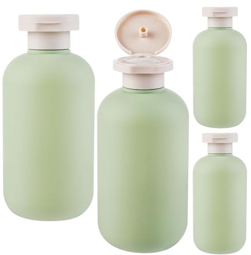 Boutihao Lot de 4 Bouteilles de Voyage Rechargeables en Plastique, Bouteilles de Lotion à Presser avec Bouchon à Rabat, pour Cosmétique Savon Gel Huile Essentielle Lotion le Shampooing, 200ml, Vert