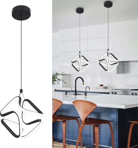 Vloitgol Black Led Pendant Light Fixtures,6000K Cool White Modern Pendant Lights for Kitchen Island,Adjustable Kitchen Island Light Fixture for Dining Room Bedroom Sink, 1 Pack