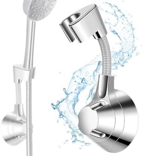 Rubessia Handbrause Halterung, Verstellbar Duschhalterung, Duschhalterung für Duschkopf, Duschkopfhalterung Ohne Bohren,Brausehalter Duschhalterung, Brausehalter Wandmontage, ABS-Kunststoff, Silber