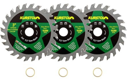 KURSTOL Disque Carbure pour Bois - 75mm x 3 TCT Disques à Tronçonner pour Bois Plastique Contreplaqué Panneau Particules Multicouche, 11,12mm Alésage, 11,12/9,5mm Rondelle