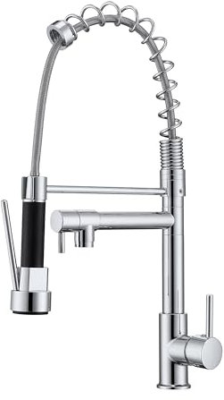 Robinet de cuisine avec douchette abaissée, robinet d'évier en acier inoxydable, rotatif à 360° avec deux fonctions de pulvérisation, mitigeur de haute qualité, installation facile (équilibre)