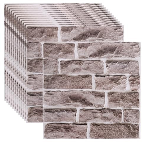 FWEEK 20 Stück 3D Wandpaneele Selbstklebend, 30x30cm PVC Selbstklebende Wandpaneele Wasserdicht Wandtapete, 3D Tapete Steinoptik Tapete für Wohnzimmer Schlafzimmer Badezimmer Wandverkleidung