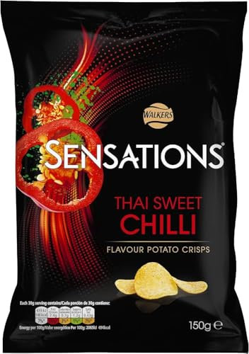 Walkers Sensations Thai Sweet Chilli Crisps, Sharing Bag, 150g X 3, No Artificial Colours or Added MSG, Vegetarian