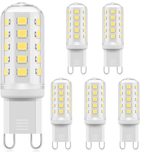 Ddlisu Bombillas LED G9 Regulables, 3W Blanco Frío 6000K, Equivalente a Bombillas Halógenas G9 de 40 W, CA 220-240V, Bombilla LED de Bajo consumo, Sin parpadeo, para iluminación del Hogar, Pack de 6