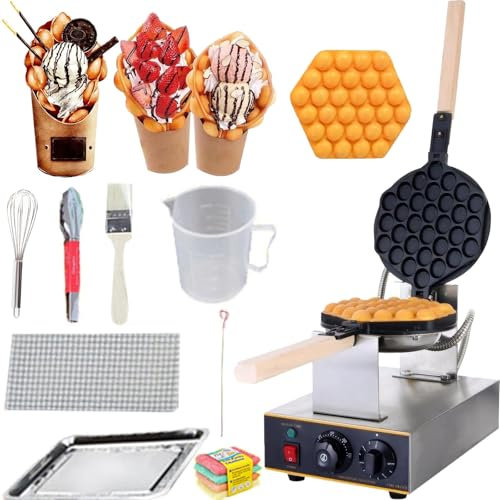 Gaufrier à bulles commercial, gaufrier à bulles électrique 1400W, fer feuilleté antiadhésif rotatif avec contrôle du temps et de la température, machine de cuisson d'œufs en acier inoxydable for café