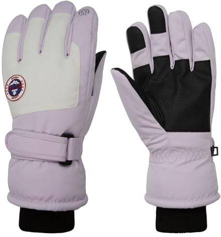 Long Keeper Guantes Invierno Hombre Mujer Guantes Esquí Impermeable Guantes Nieve Tactiles con Forro Guantes Térmicos Sport Cortavientos (Morado con Blanco - M, Circunferencia de la Palma: 19-22cm)