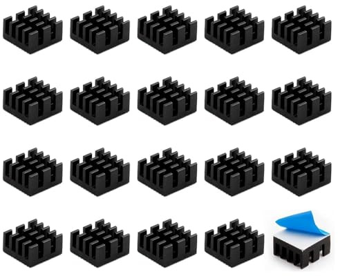 Dissipateur Thermique, Radiateur en Aluminium Noir avec Colle Thermique pour Refroidissement d'Imprimantes 3D, Moteurs Pas à Pas - Lot de 20 Pièces