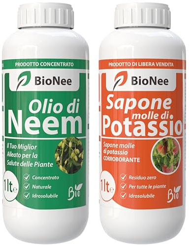Olio di Neem - insetticida naturale biologico solubile in acqua (1 litro) + Sapone Molle di Potassio (1 litro)