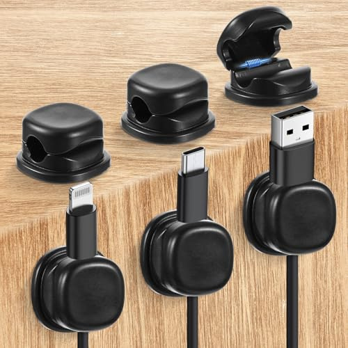 HJZHII 6 Pcs Cord Organizer Holder, Spring Cable Tidy Clips Charger Cord Management Desk Wire Organizer Clips Spring Cable Holder Clip Charger Line Keeper for Kitchen Car Desktop(Black)
