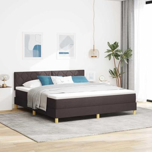 vidaXL Boxspring säng med madrass och LED Mörkbrun 180X200 cm Tyg Samtida design för vuxensovrum Andningsbart syntetiskt & robust träram Möbel som skyddas av tyg