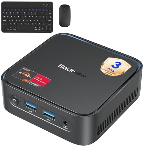 【Set Completo】Blackview MP50 Mini PC AMD Ryzen 5 (16GB RAM 512GB SSD) con Teclado y Ratón, Gráficos Radeon Vega 8, Win 11 Pro, HDMI/DP 4K,WiFi 5/BT 4.2,Mini Ordenador de Sobremesa para Oficina y Casa