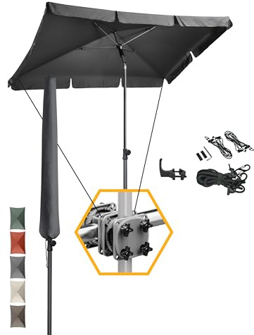 4smile Sonnenschirm Balkon 4-in-1 SET, Anthrazit, 200 x 125 cm – Balkonschirm rechteckig, inkl. Sonnenschirmständer, Schirmhülle + Windsicherung – passend für Balkon & Terrasse
