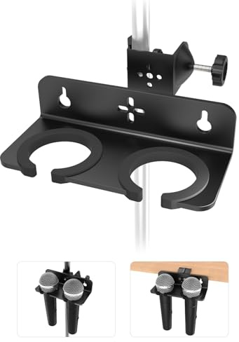 Etour 2-Mikrofonständer mit Aufbewahrung, Organizer für Mikrofonständer für Dynamische Kabelgebundene und Kabellose Mikrofone, Stand & Wandmontage