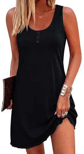 Aseniza Chemise de Nuit Femme sans Manches Robe de Nuit Court pour Femme Nuisette Été Décontractée avec Col Rond avec Ourlet en Vagues