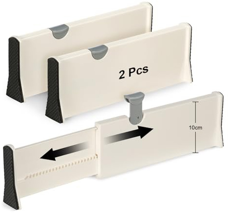 evergoods 2 Pcs Drawer Dividers Plastic 11-17 Adjustable Drawer Organiser | 4 High White for Clothes, Expandable Dresser Separators in Bedroom Bathroom Kitchen Office Organization and Storage