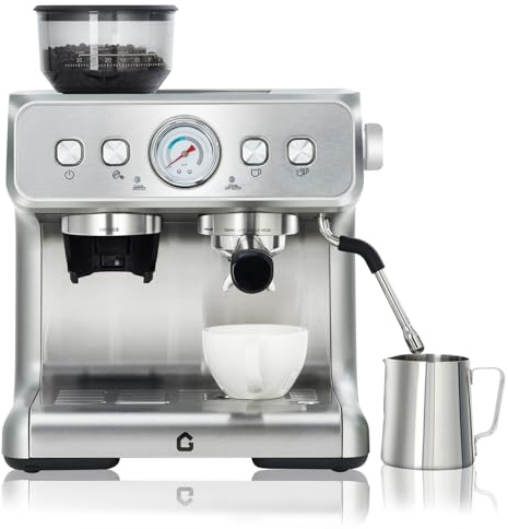 Euker Espressomaschine mit Kegelmahlwerk & 20 Bar Druck Kaffeemaschine- Vollautomat mit 2,8L Wassertank, Dampfrohr, Heißwasser & 30 Mahlstufen - Für Einzel-/Doppeltassen mit Manometer Kaffeemaschine