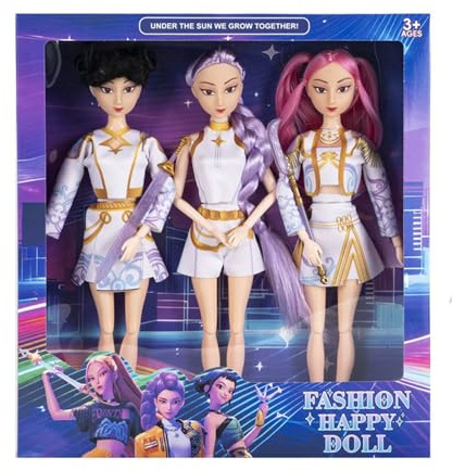K-Pop Set di 3 Bambole di Avventura con Spade, 2 Versioni (Con/Senza Musica), Bambole Articolate con Outfit Trendy, Bambine 3+ Anni, Giocattolo per Feste e Compleanni (Musica)