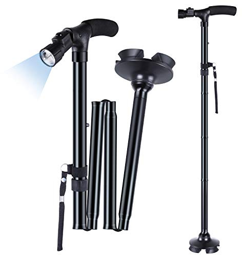 Walking Cane for Men Women: Ohuhu Walking Canes with LED Light Folding Walking Stick Adjustable Free Standing Canes with Wrist Strap Travel Bag for Seniors Adults