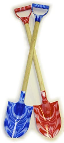 Matty's Toy Stop 31 Heavy Duty Wooden Kids Sand Shovels with Plastic Spade & Handle (Blue Swirl & Pink Swirl) Twin Set Bundle - 2 Pack