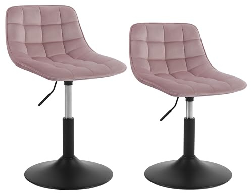 WOLTU Set med 2 Liggstol Pall Stol Uppgift Pall Kontorspall Matsalsstol Sminkpall Hemmakontor Kommersiell butik Multifunktion 360° Svängsam sammet Rosa sits 38-49,5 cm hög