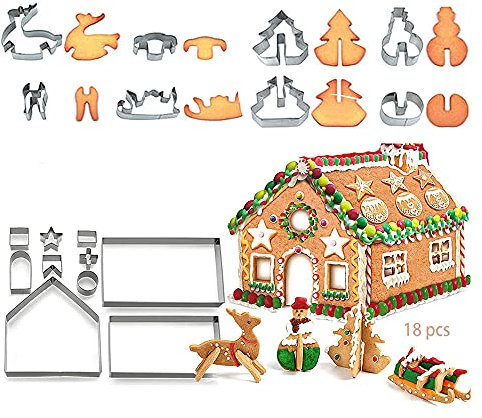 3D Ausstechformen Weihnachten Edelstahl Set,18pcs Ausstecher Weihnachten,3D Plätzchenausstecher,Keksformen weihnachten,3D keksausstecher weihnachten,Weihnachten Lebkuchenhaus,Weihnachts Ausstechformen