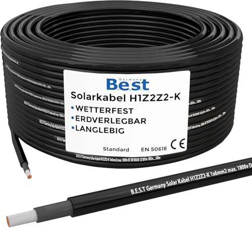Best Germany Solarkabel Solarleitung 4mm² reines Kupferkabel H1Z2Z2-K 50m PV Schwarz