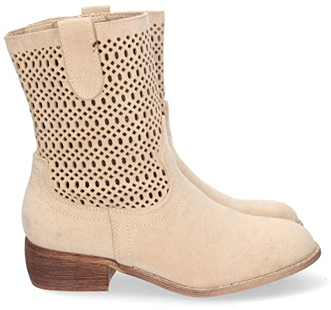 shoes&blues.es 70099 Botin de Tacon Bajo para Mujer, Comodo, con Calados en la Cana, y Cierre de Cremallera, Primavera Verano 2023 Beige Talla 37