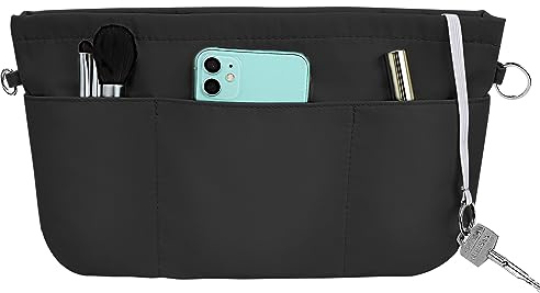 Grantop Organisateur de sacs à main en nylon avec porte-clés - Organiseur de sac en feutre - Poches intérieures pour sacs à main avec chaîne à clés - Noir M