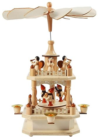 Pyramide de Noël en bois de 35,6 cm avec 4 bougeoirs - Crèche de Noël - Décoration de table de Noël.