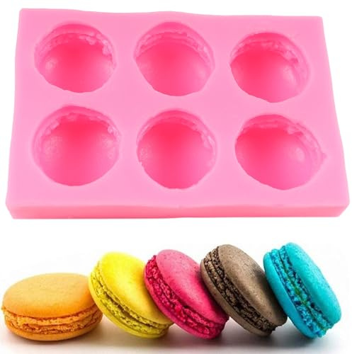 QDMOLDS 6-Cavity 3D Macaroon Silicone Molds Macaron Hamburger Fondant Mold Chocolate Candy Molds For Cake Decoration Cupcake Topper Polymer Clay Gum Paste Mini Soap Bath Bomb