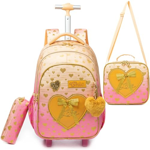 HTgroce Cartable à Roulette Sirène, Set 3 Pièces Sac à Roulette Fille Primaire Scolaire CE2