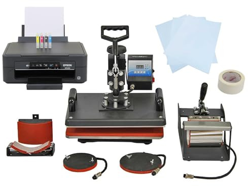 PixMax 5-i-1 överföringspress och sublimeringsskrivare, i set, multifunktionell press, kopppress, t-shirt press, kepspress, sublimeringstryck