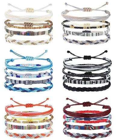 ZENGSING 24StK Surfer Armband für Frauen Herren, Armbander Bunt, Boho Armbander Fußkettchen für Damen, Stoffarmband, Freundschaftsarmband, Geschenke zum Geburtstag Weihnachten (Farbe A)