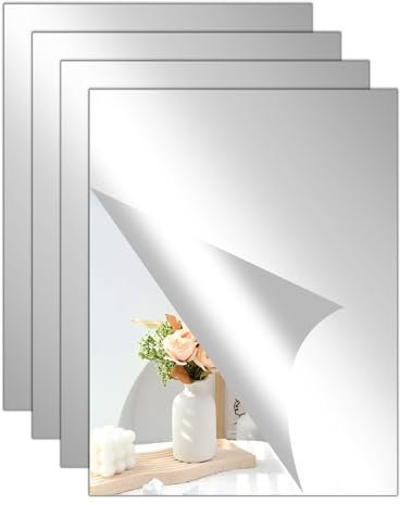 SOBEAU 4 Stück Klebespiegel Selbstklebend, Spiegelfliesen Selbstklebend Spiegel Wandaufkleber,30 * 20 cm Acrylspiegel,A4 Wandspiegel Selbstklebender für Badezimmer Schlafzimmer