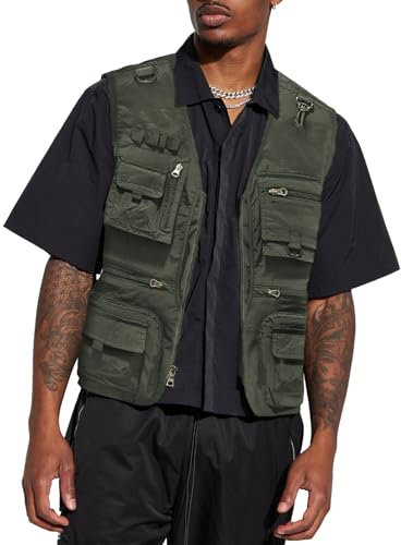 HAWILAND Safari Weste Herren mit Vielen Taschen Freizeit Ärmellose Weste Sommer Leichte Outdoor Anglerweste Armeegrün XL