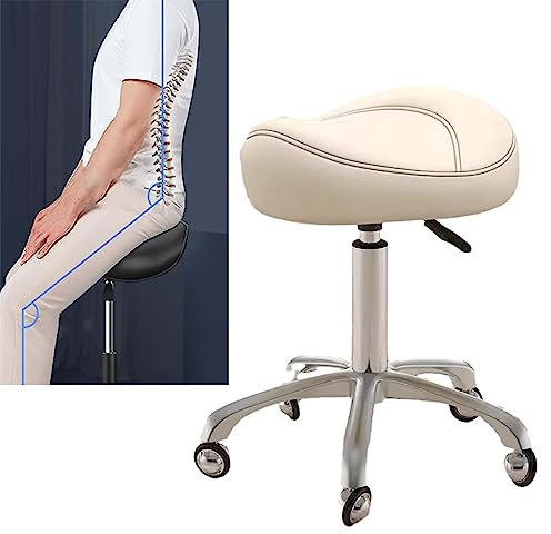 Sgabello ergonomico per Sella, Sedia per Sella odontoiatrica, Sedia per Sgabello Girevole idraulica Resistente con Ruote, Sgabello Regolabile per Clinica, Studio, Tatuaggio (Colore: Beige)