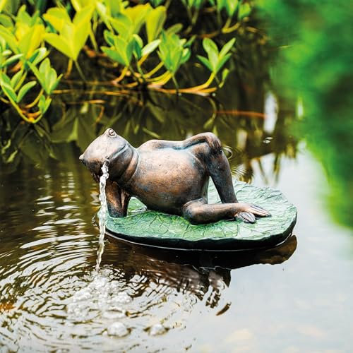 Esotec Solar Wasserspeier Set Frosch liegend auf Seerosenblatt, Pumpe, Solarmodul, Teichfigur, Gartenfiguren & Gartenstatuen, Gartenbrunnen Solar, Springbrunnen außen, Vogeltränke 101664