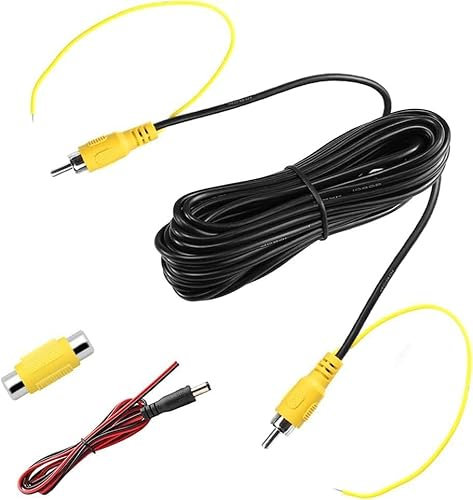 6M Cable Camera de Recul Double Blindage Amélioré pour Connecter Un Moniteur et Caméra de Recul, Vidéo Cable Rallonge Male Male avec 1 Adaptateur RCA Femelle Femelle et 1M d'alimentation DC Extension