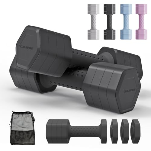 Adjustable Dumbbell Set of 2, Adjustable Dumbbells 5lb with TPU Soft Rubber Handle for Home Gym Exercise Training, Hand Weights for Women at Home (Black)