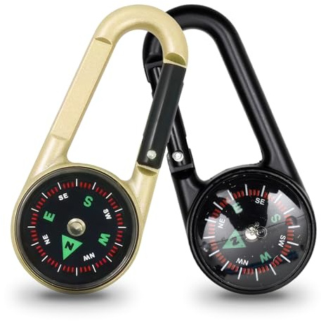 2pcs Compass with Keychains and Carabiner, Orientation Navigation Orienteering Hiking Compass for Outdoor Camping Sport Hiking Navigation and Survival