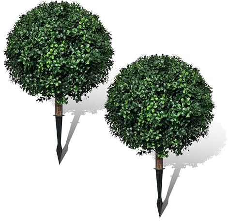 MA3TY 2er Set Künstliche Buchsbaumkugeln 62cm, UV-beständige Kunstpflanzen mit Erdspieß für Innen- und Außendekoration (Grün, Ø40 cm)