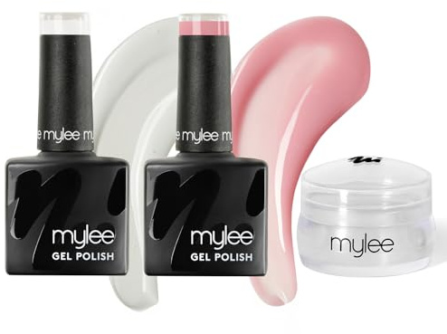 Mylee French Me Kit with Stamper – Salon Quality French Manicure at Home, Includes White & Nude Gel Nail Polish + Clear Silicone Stamping Tool