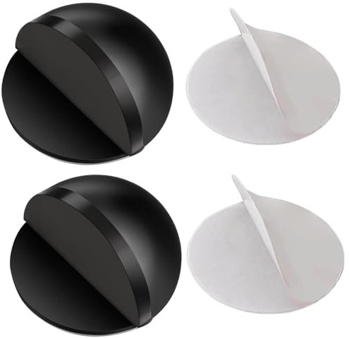 2 PCS Black Door Stop,Self-Adhesive Floor Door Stoppers Oval Stainless Steel Door Stop Floor Mounted Half Moon Wall Protector Polished Doorstop with Glues for Hard Floor Glass Door